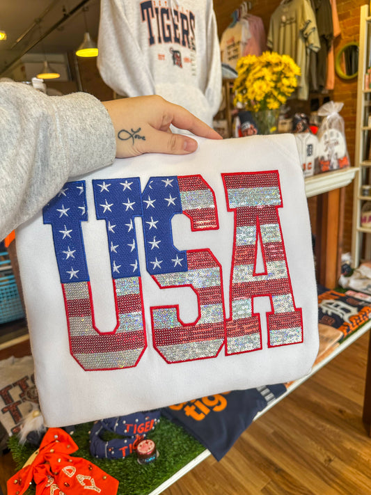 USA Sequin Patch Crewneck