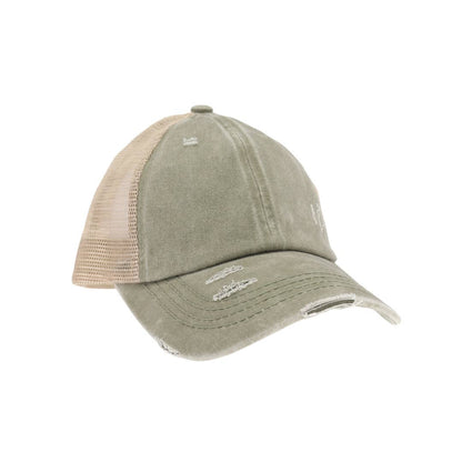 Washed Denim Criss Cross High Pony CC Ball Cap BT780