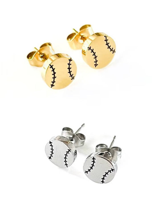 Baseball or Softball Stud Earrings in Gold or Silver