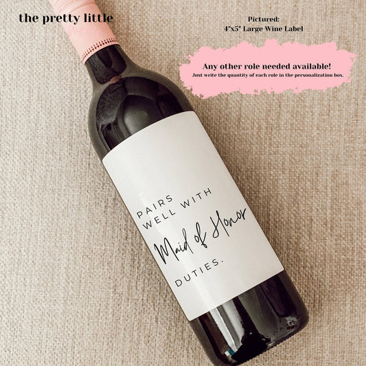 Pairs Well With Maid of Honor Duties Wine Label
