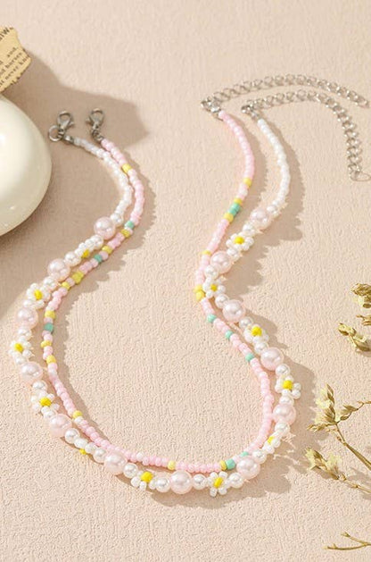 Pearl Beaded Flower Necklace