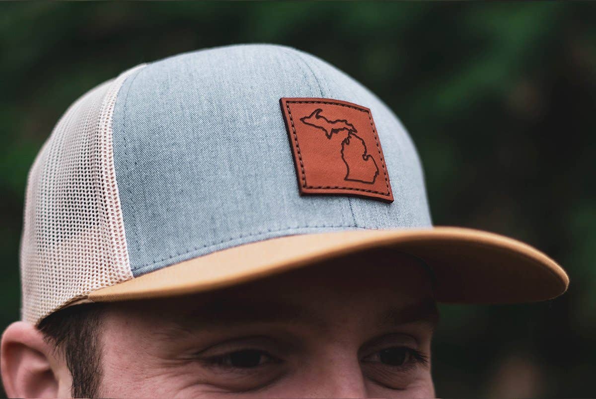 Leather Michigan Trucker Hat