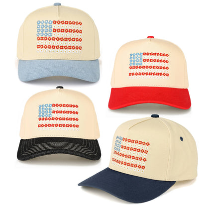 Daisy Flower Pattern USA Flag Trucker Cap