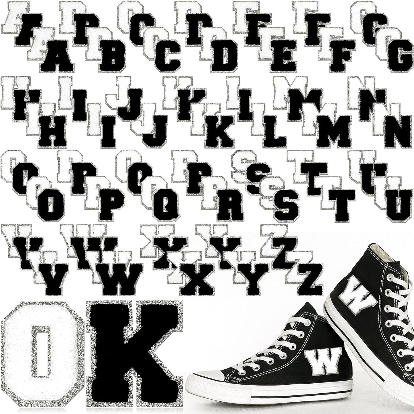 Small White/Silver Letter Patches