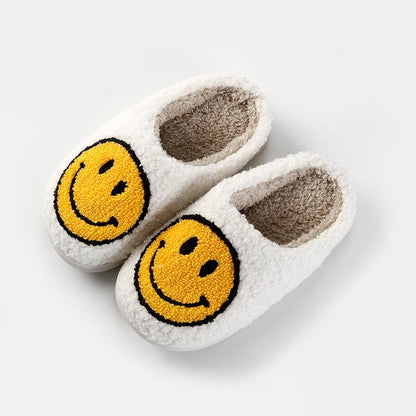 XL Kids Smile Face Soft Plush Warm Slippers: Yellow-White