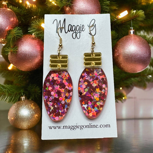 Christmas Bulb Earring Pink Glitter