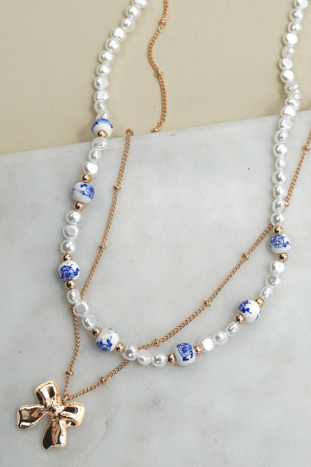 Porcelain Pearl Bow Necklace