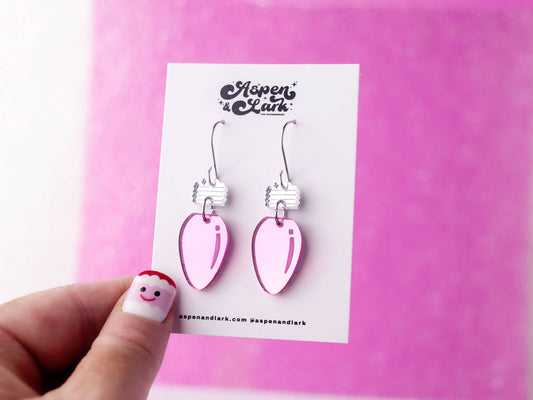 Christmas Light Bulb Earring - Pink Mirror Earring