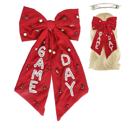 Game Day Bead Gemstone Bow Barrette Hair Clip