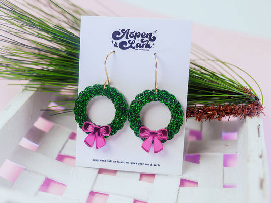 Christmas Earrings Glitter Wreath Dangles