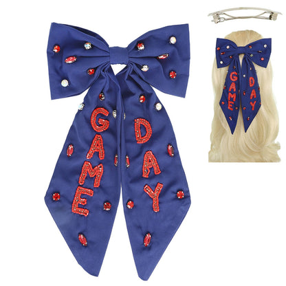 Game Day Bead Gemstone Bow Barrette Hair Clip
