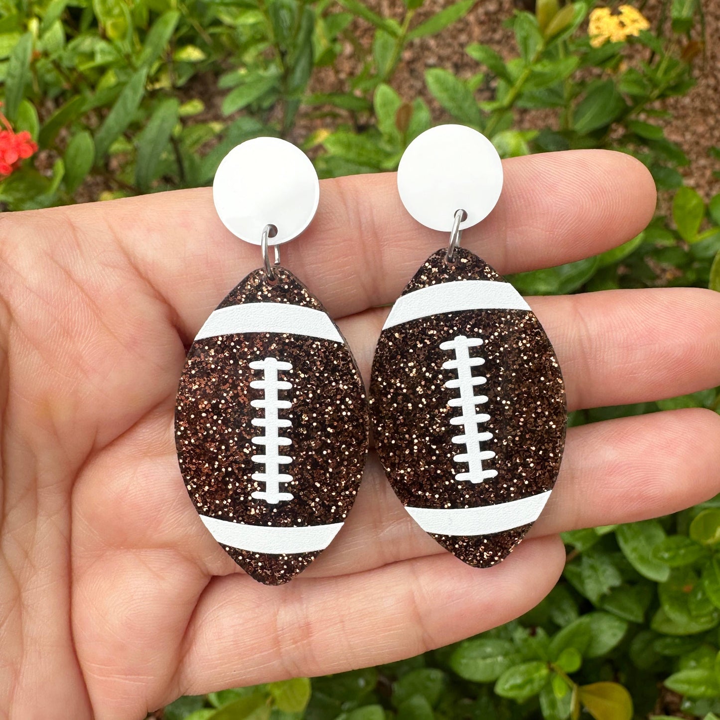 Brown Glitter Football Earrings