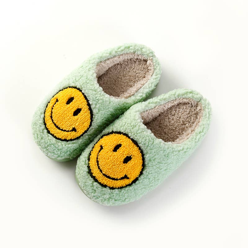 Small Kids Smile Face Soft Plush Warm Slippers: Yellow-White
