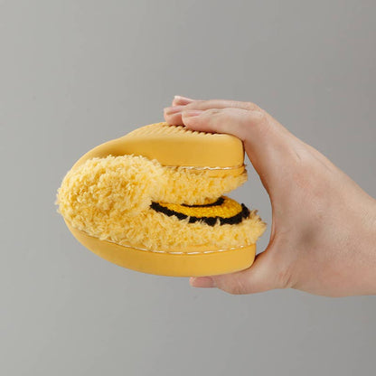XL Kids Smile Face Soft Plush Warm Slippers: Yellow-White