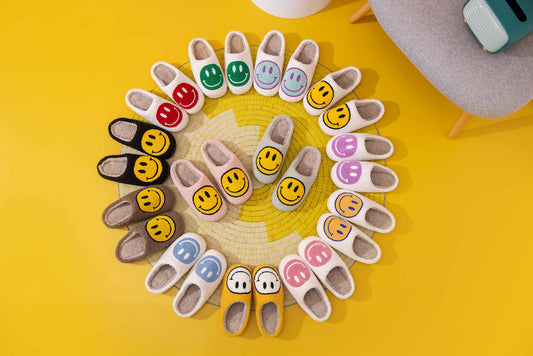 White/Yellow Smiley Slippers