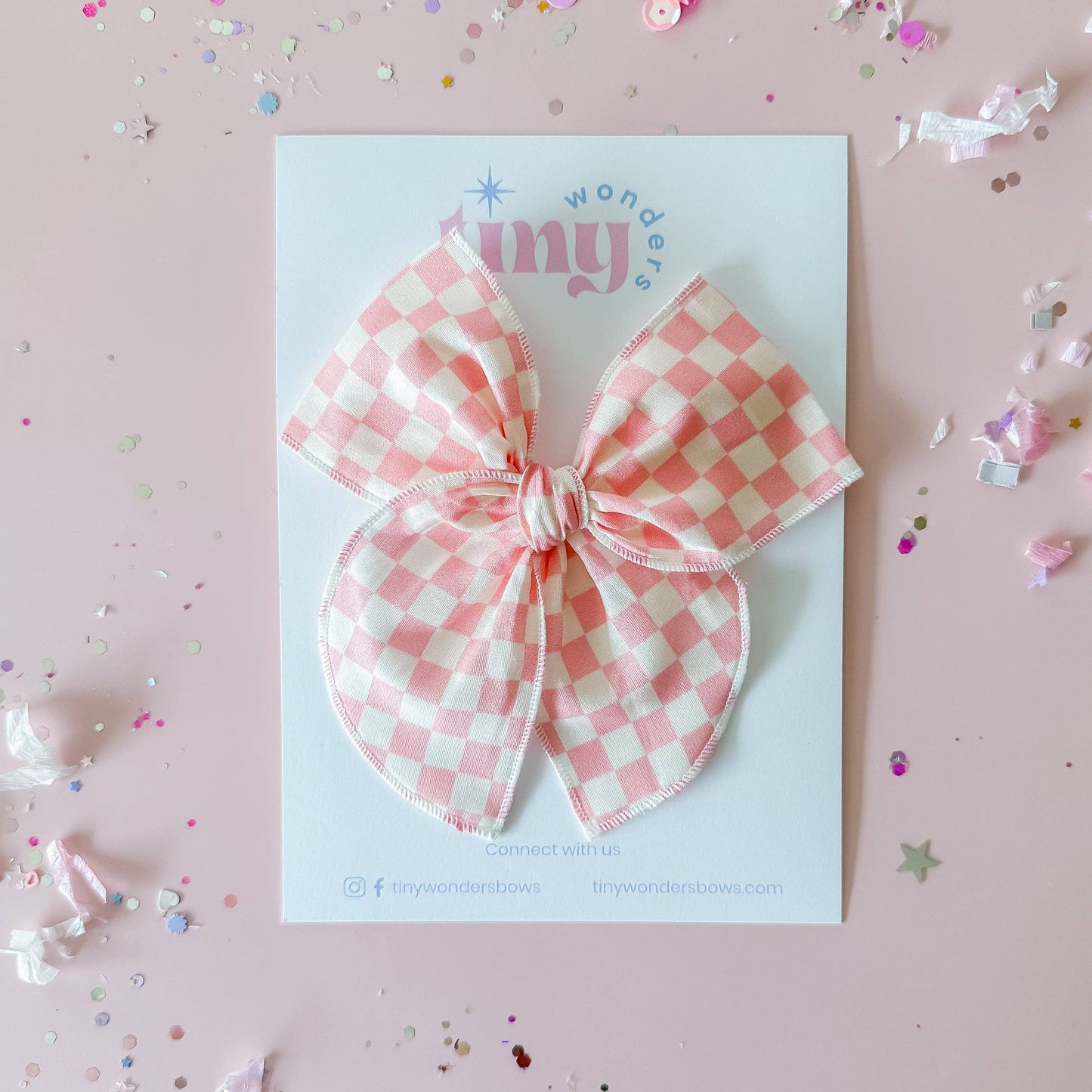 Pink and White Checkered Bow