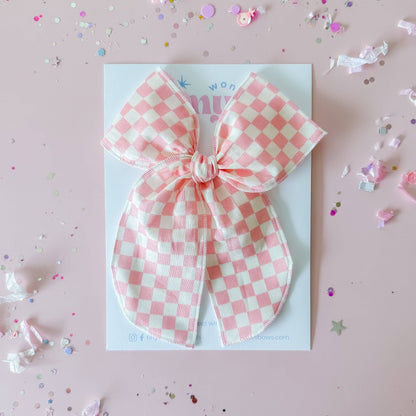 Pink and White Checkered Bow