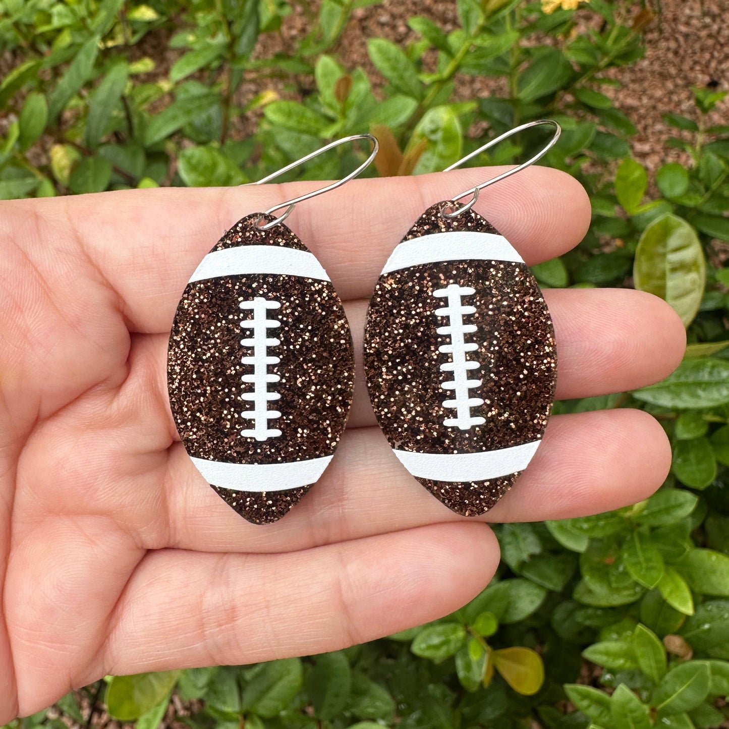 Brown Glitter Football Earrings