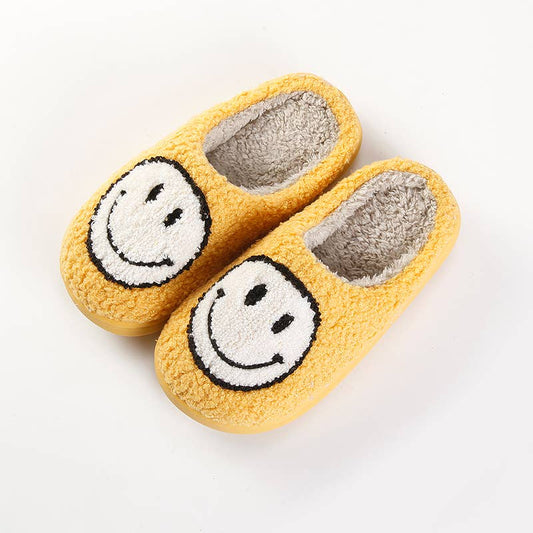 XL Kids Smile Face Soft Plush Warm Slippers: Yellow-White