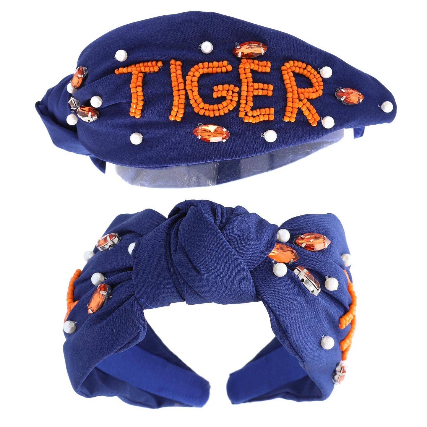 Beaded "Tiger" Rhinestone & Pearl Knotted Headband