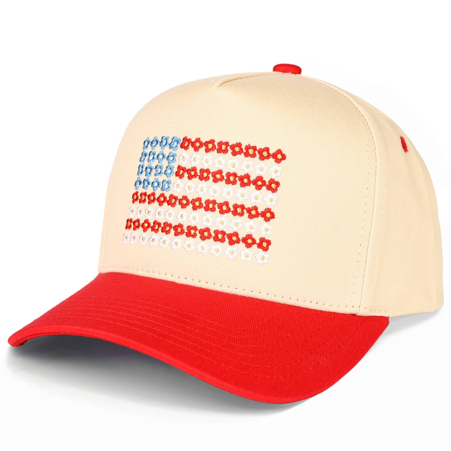 Daisy Flower Pattern USA Flag Trucker Cap