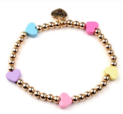 Pastel Bead Multi Heart Stretch Bracelet