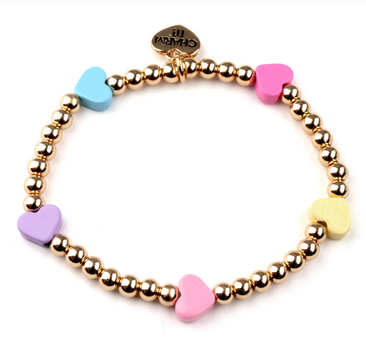 Pastel Bead Multi Heart Stretch Bracelet