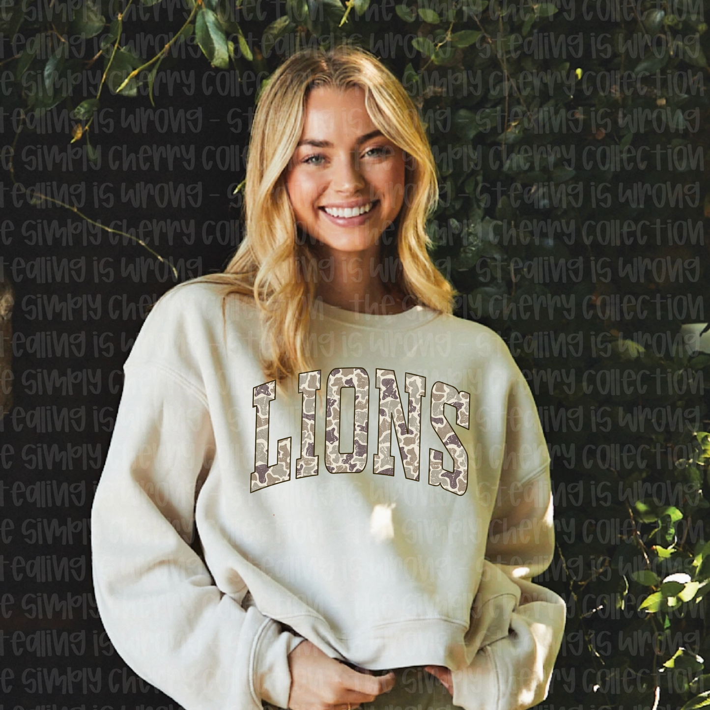 Camo Lions Cropped Mid Length Crewneck