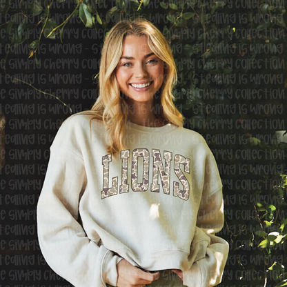 Camo Lions Cropped Mid Length Crewneck