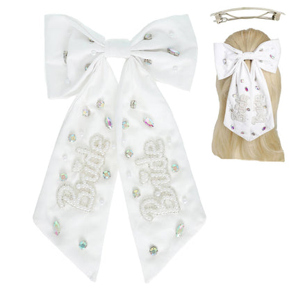 Bride Pearl Embroidered Bow Barrette Hair Clip