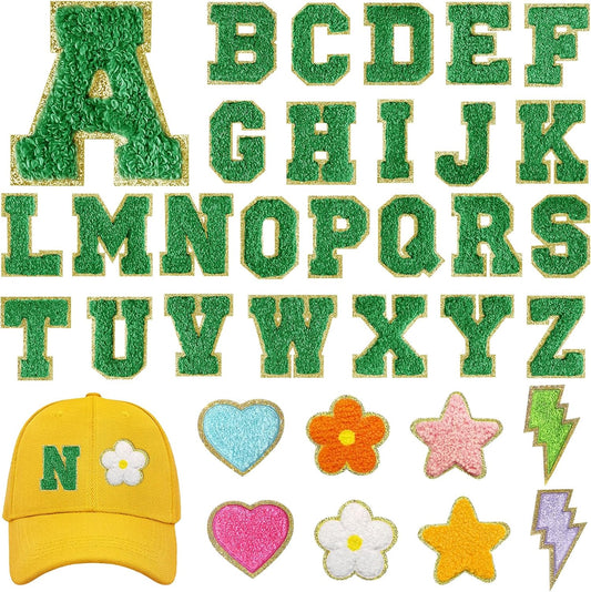 Skinny Green/Gold Letter Patches