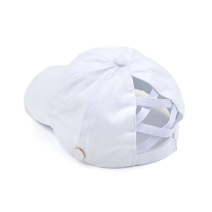 C.C Washed Denim Criss-Cross Pony Cap