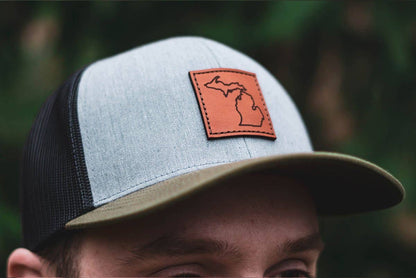 Leather Michigan Trucker Hat