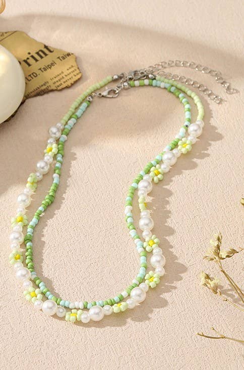 Pearl Beaded Flower Necklace