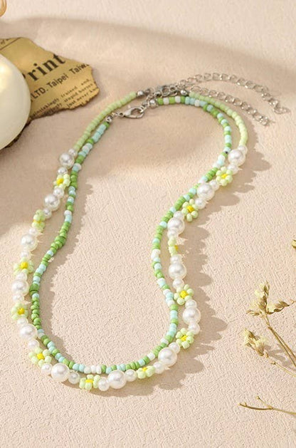 Pearl Beaded Flower Necklace
