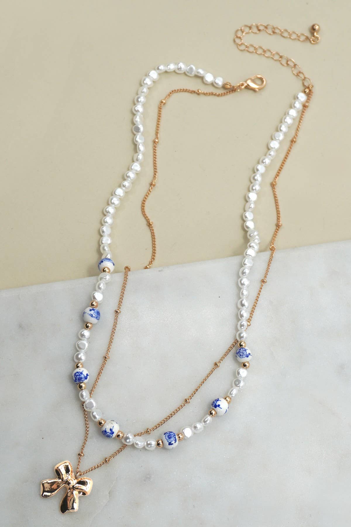 Porcelain Pearl Bow Necklace