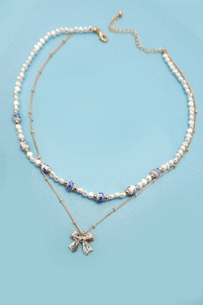 Porcelain Pearl Bow Necklace