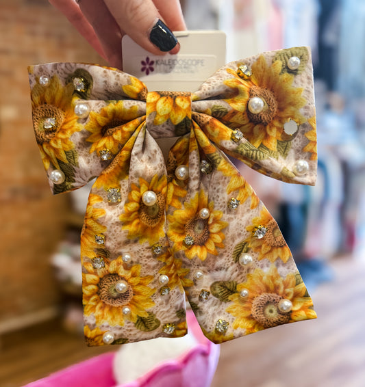 Floral Crystal Sunflower Bow