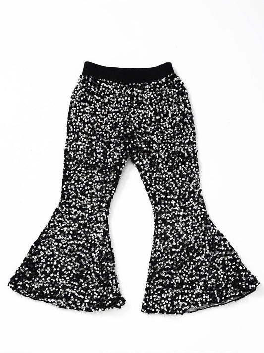 Girls Black Sequin Flare Pants