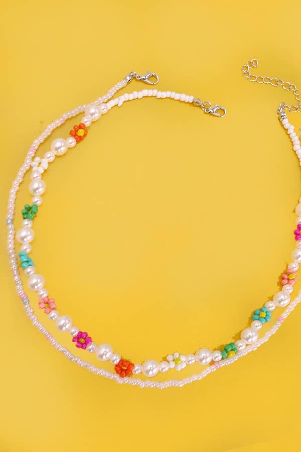 Pearl Beaded Flower Necklace