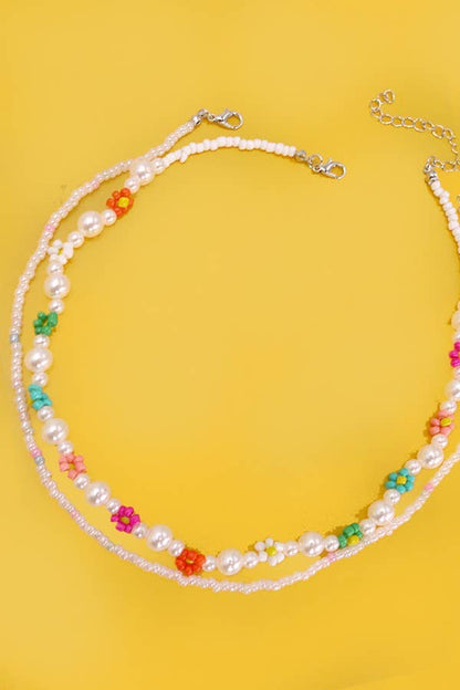 Pearl Beaded Flower Necklace