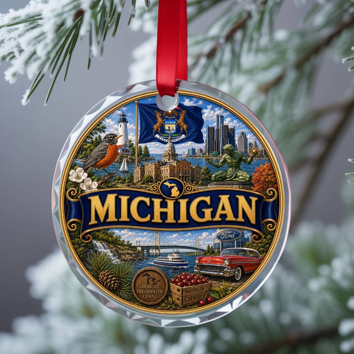 Michigan Glass Keepsake Ornament, State Souvenir