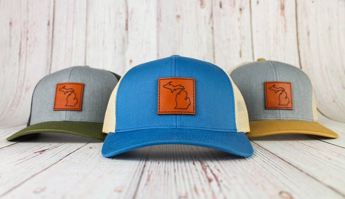 Leather Michigan Trucker Hat