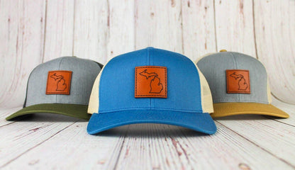 Leather Michigan Trucker Hat