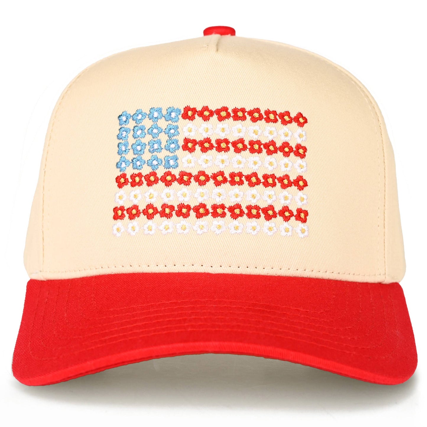 Daisy Flower Pattern USA Flag Trucker Cap