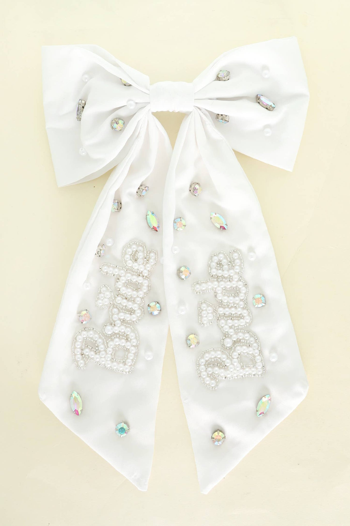 Bride Pearl Embroidered Bow Barrette Hair Clip