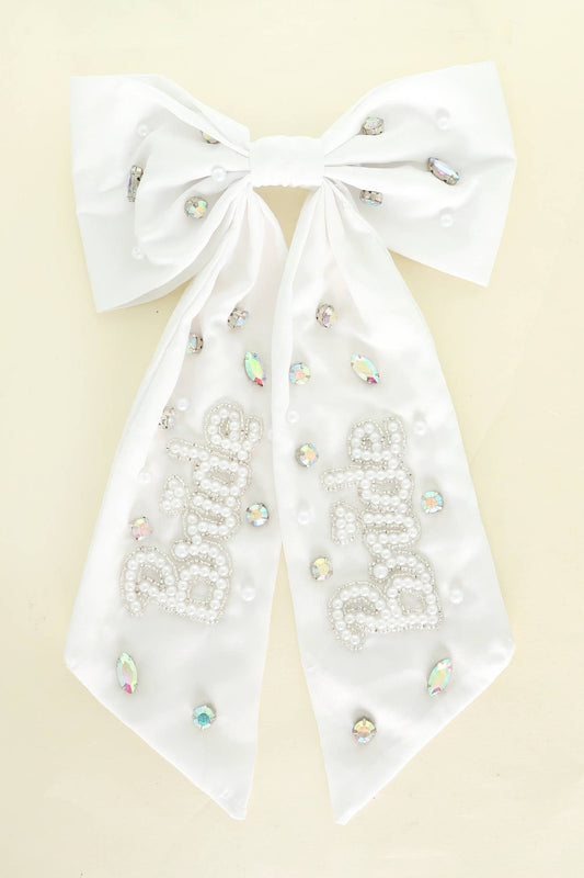 Bride Pearl Embroidered Bow Barrette Hair Clip