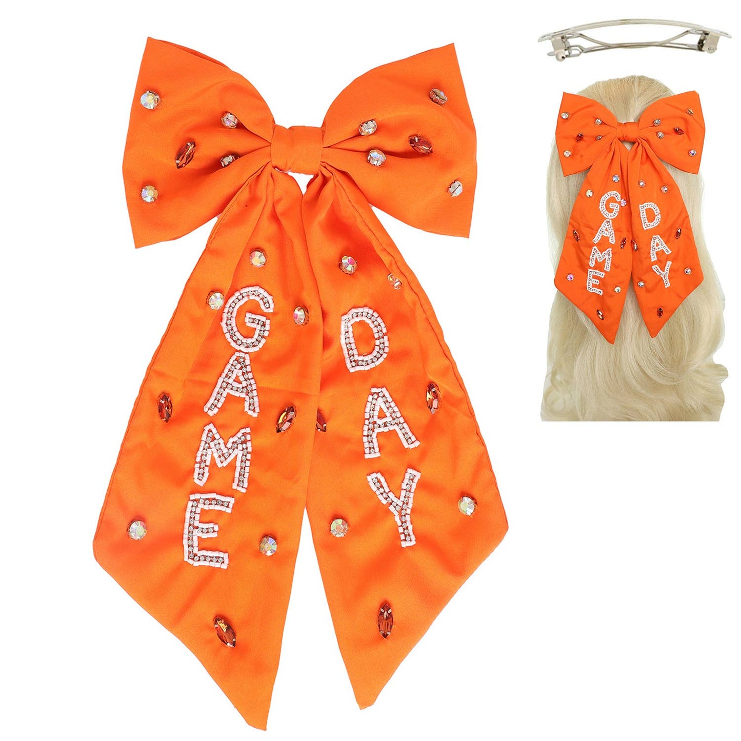 Game Day Bead Gemstone Bow Barrette Hair Clip