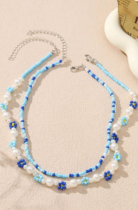 Pearl Beaded Flower Necklace