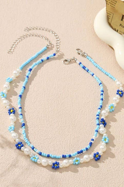 Pearl Beaded Flower Necklace